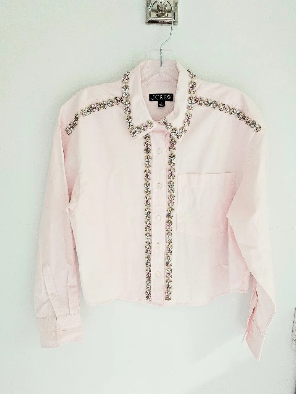 J Crew Etienne Jeweled Cropped Button Down Shirt